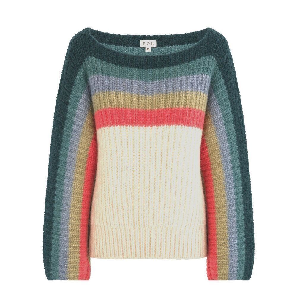 POL Oversize Sweater Womens Size M Chunky Knit Colorblock Rainbow 5% Wool Stripe